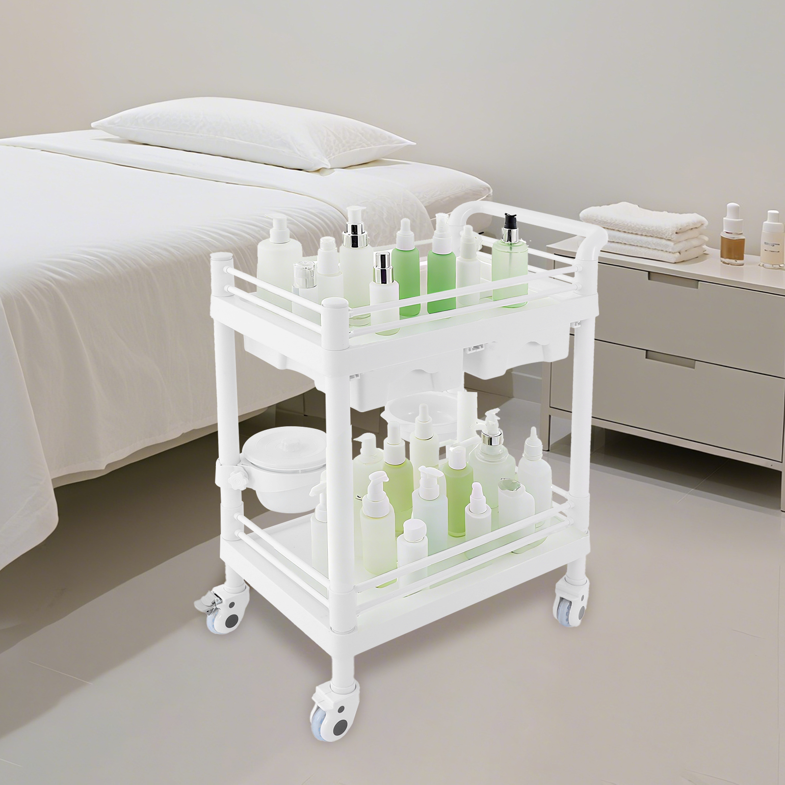 Medical Lab Officer - 2 Tiers Medical Cart Mobile Trolley